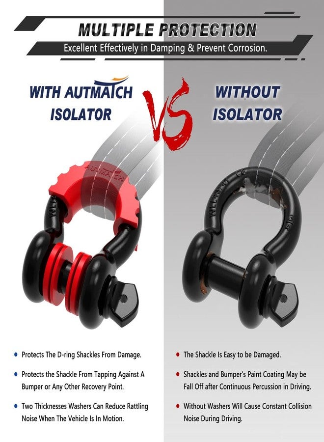 AUTMATCH D Ring Shackle Isolators Washers Kit - 2 Rubber Shackle Isolators with 8 Washers, Fits 3/4 Shackles Protect and Prevents Rattling, Shackle Cover Red - Image 5